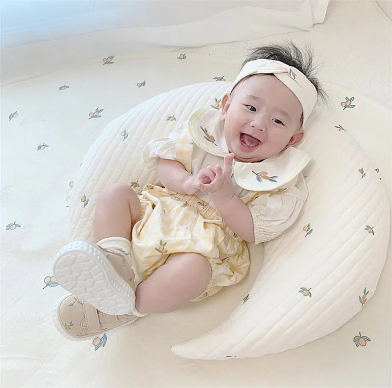 Ins Newborn Baby Nursing Pillow Baby Embroidered Pillow Pure Cotton Moon Cushion Children's Bed Pillow Removable and Washable