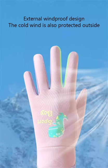 Winter Children's Gloves Cartoon Dinosaur Fluorescence Cycling Kids Warm Sports Skiing Windproof Waterproof Boys Girls Gloves