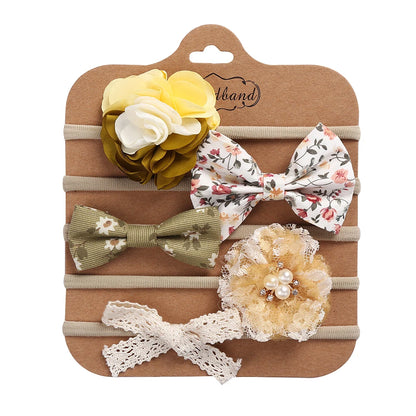 5Pcs/Set Flower Fabric Cloth Bow Print Baby Headband Elastic Nylon Hair Bands Newborn Photography Props Kids Accessories
