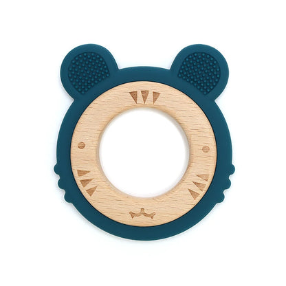 1 anneau de dentition en silicone pour bébé, sans BPA, mignon, dessin animé, pendentif tigre, jouet de dentition, anneau en bois, accessoires à mâcher, jouets pour bébé