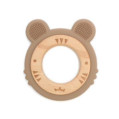 1 anneau de dentition en silicone pour bébé, sans BPA, mignon, dessin animé, pendentif tigre, jouet de dentition, anneau en bois, accessoires à mâcher, jouets pour bébé