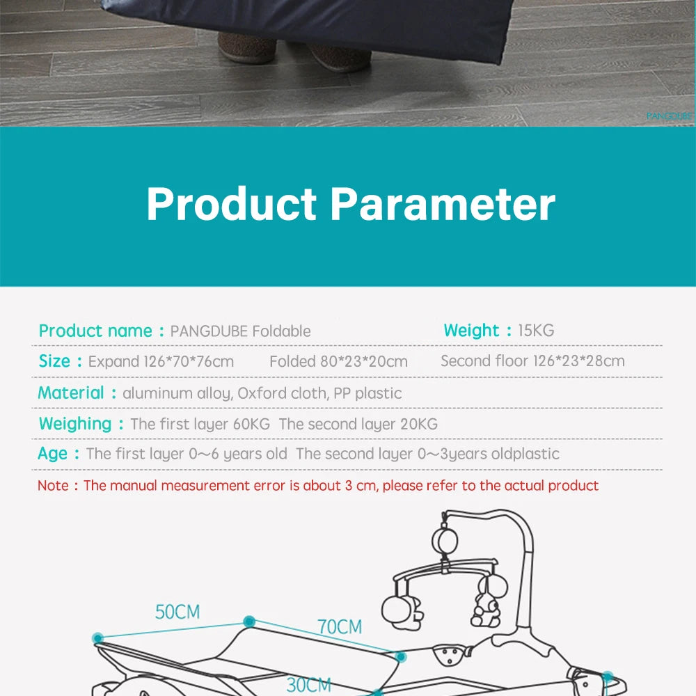 PANGDUBE Multifunctional Baby Crib 120*60cm Baby Bed, Baby Rocker, Diaper Changing Table 0 ~ 6 Years Old Baby Cot