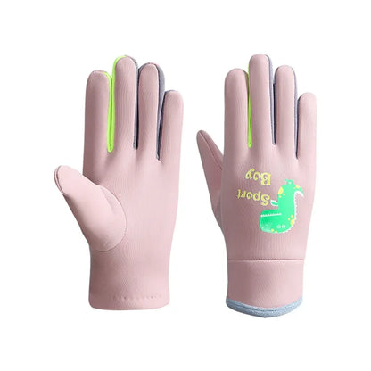 Winter Children's Gloves Cartoon Dinosaur Fluorescence Cycling Kids Warm Sports Skiing Windproof Waterproof Boys Girls Gloves
