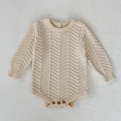 Body tricoté pour nouveau-né fille, couleur unie, ajouré, manches longues, automne, printemps, combinaison tricotée pour bébé fille
