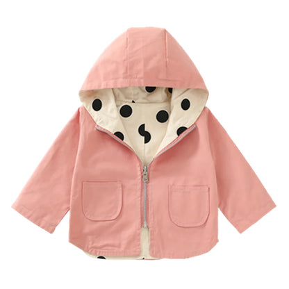 Veste bébé bébé fille coupe-vent printemps et automne nouvelle veste à capuche double face à pois pour enfants veste bébé garçon