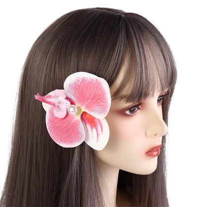 Pince à cheveux en tissu avec fleur, orchidée papillon, style coréen, épingle à cheveux en forme de fleur, accessoires pour cheveux féminins, pince à cheveux en perles pour fille, bord de mer