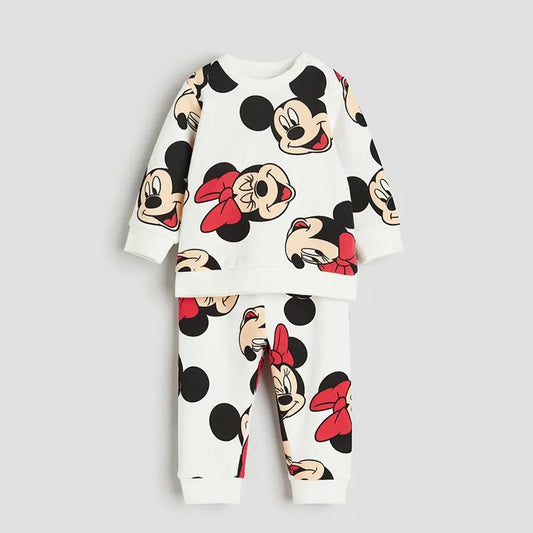 Ensemble 2 pièces pour bébé fille, haut à manches longues et pantalon, motif Minnie, tenue de printemps pour enfant