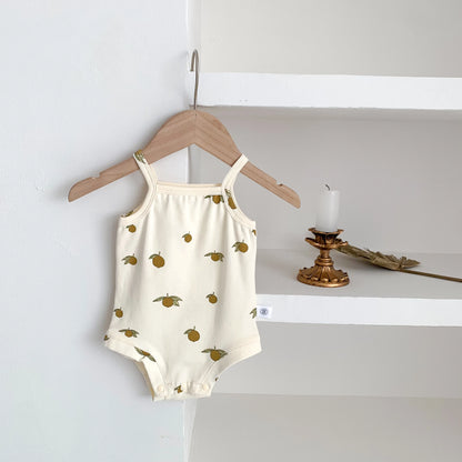 1688 Ins Style Été Bébé Coton Barboteuse Filles Sans Manches Motif Fruits Bonne Élasticité 0-2 Ans Combinaison Vente Chaude