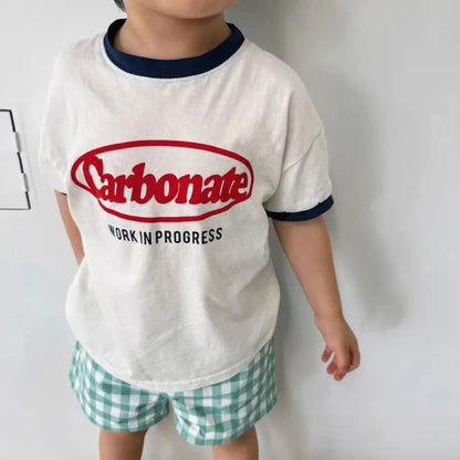 T-shirt à manches courtes pour bébé, imprimé lettres, décontracté, ample, pour enfant, garçon et fille, été, 2024