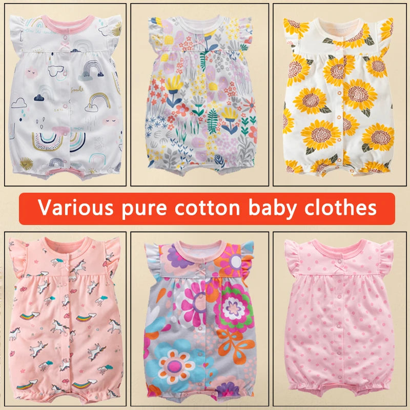 Body d'été pour nouveau-né, barboteuse pour garçons et filles, vêtements 100 % coton pur, body doux à manches courtes pour tout-petits