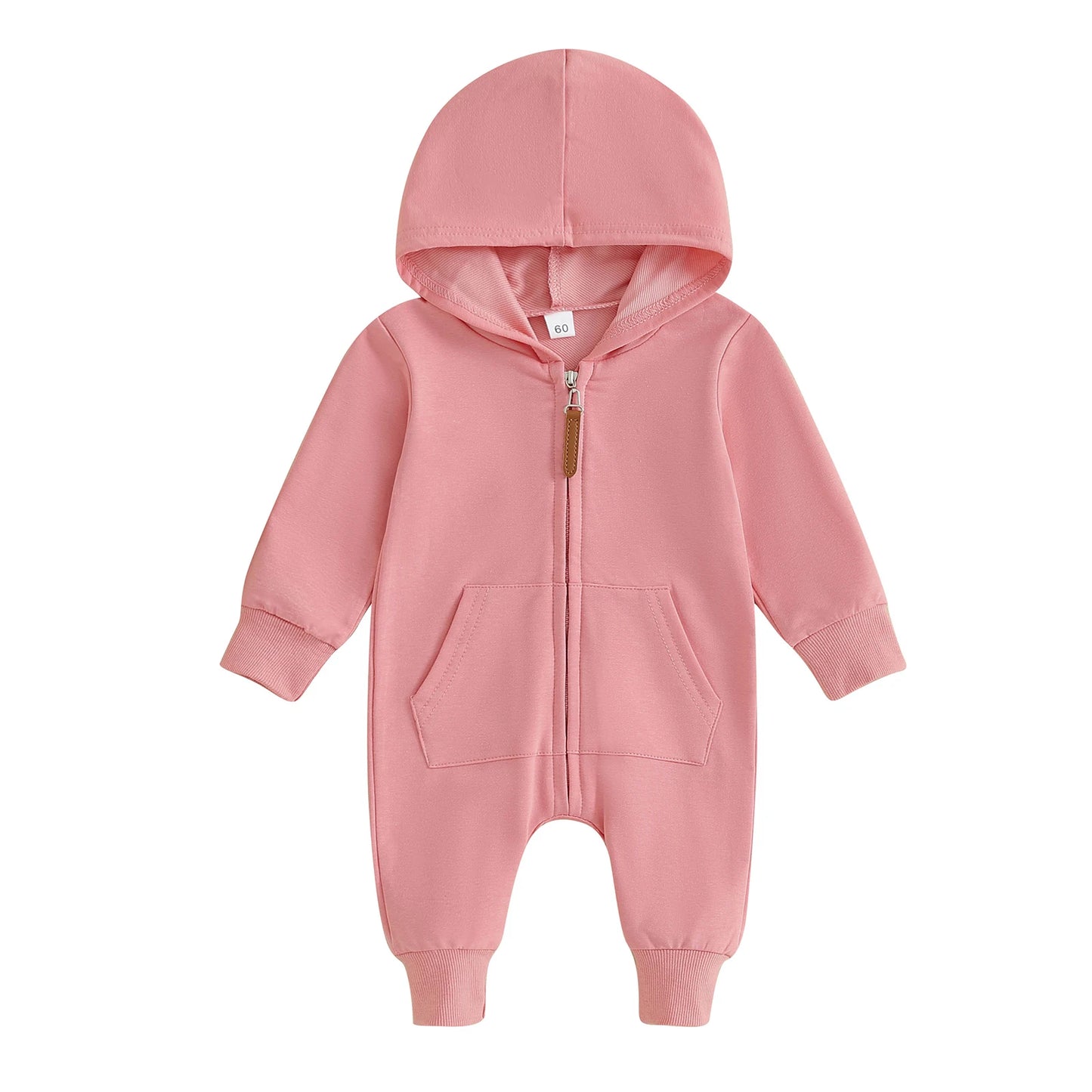 Combinaison Pudcoco pour nouveau-né, manches longues, capuche, fermeture éclair, couleur unie, pour garçons et filles de 0 à 12 mois