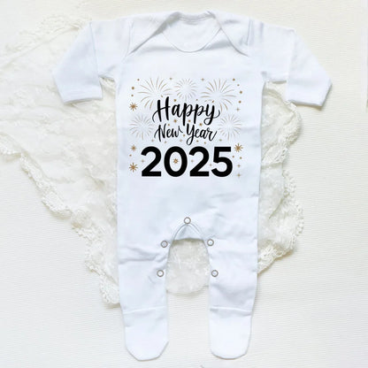 Combinaison de nuit imprimée Hello 2025 pour bébé, barboteuse, bonne année, nouveau-né, combinaison, pieds pour bébé, body à manches longues