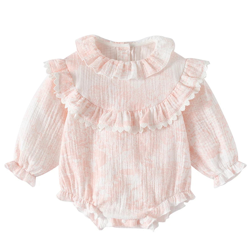 Barboteuse pour bébé fille, barboteuse à volants, col à volants, motif floral, vêtements de princesse pour nouveau-né