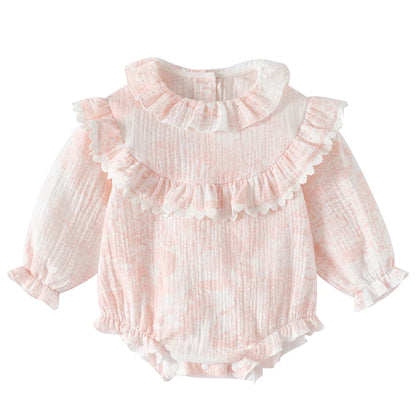 Barboteuse pour bébé fille, barboteuse à volants, col à volants, motif floral, vêtements de princesse pour nouveau-né