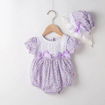 Barboteuse pour bébé fille, barboteuse à volants, col à volants, motif floral, vêtements de princesse pour nouveau-né