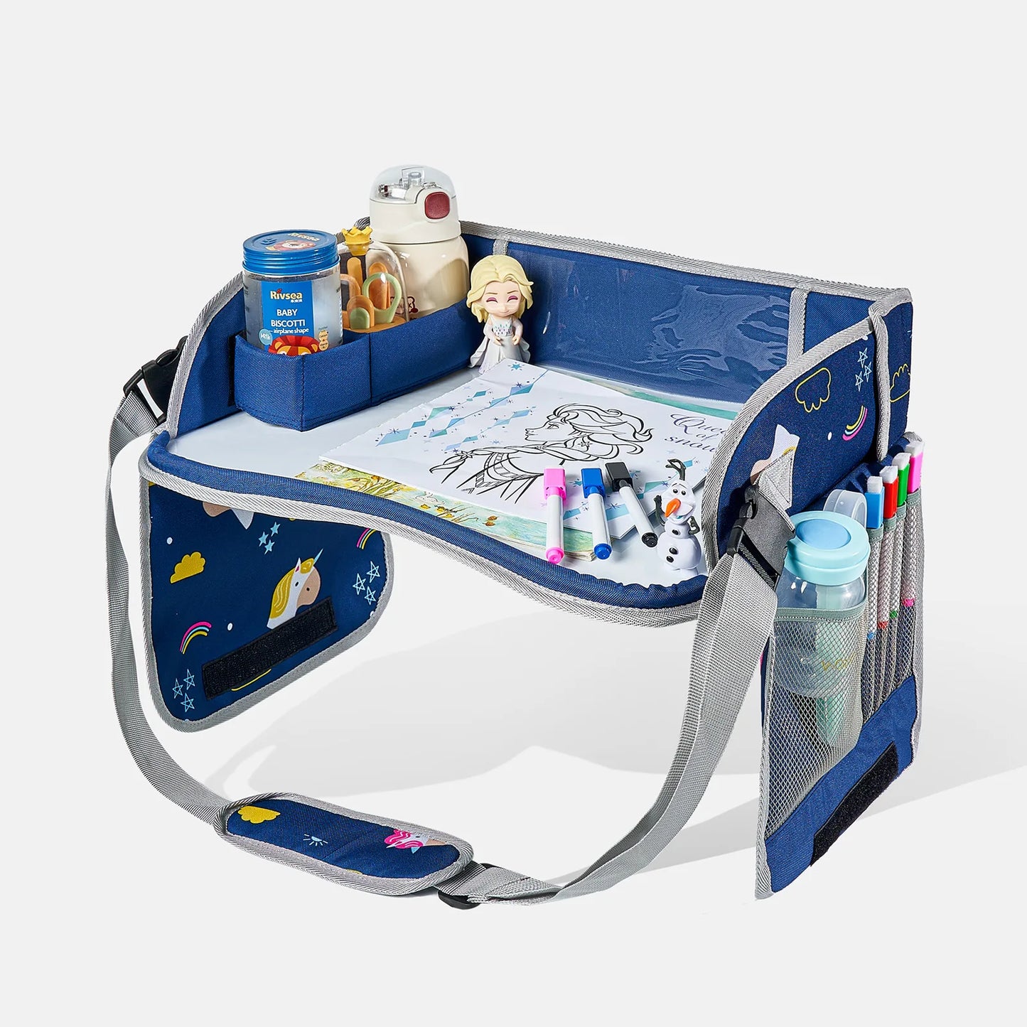 New Baby Kids Car Seat Travel Portable Drawing Board Waterproof Safety Seat Play Snack Draw Table Organizer Storeage Table