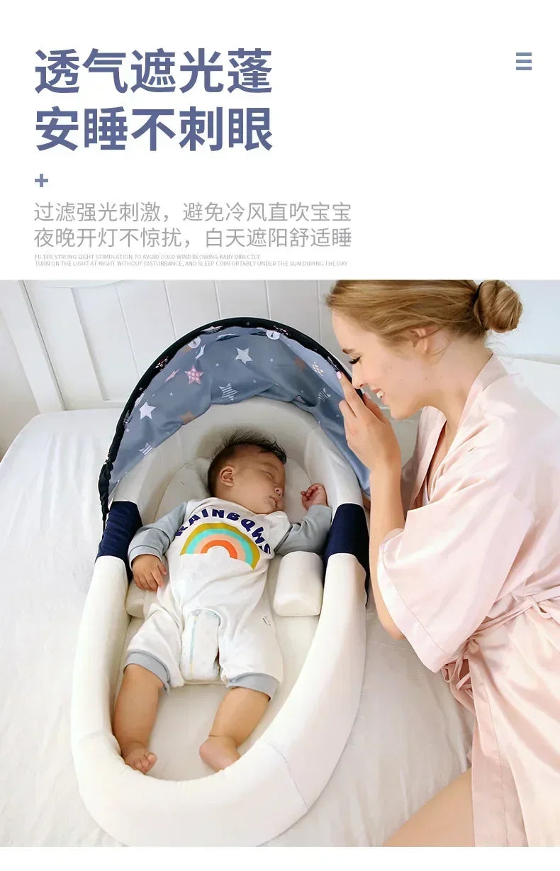 Portable Nest Bed Baby Crib Foldable Movable Newborn Bed Bumper Protection Anti-pressure Baby Lounger With Mosquito Net