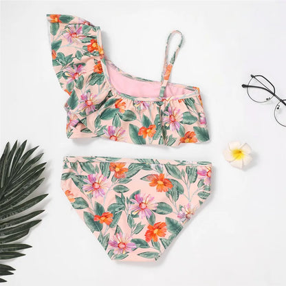 Maillots de bain pour filles TUONXYE, ensemble haut court à épaules dénudées et culotte à imprimé floral, bikini pour enfants, vêtements de plage
