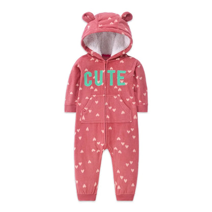 Barboteuse polaire à capuche et manches longues pour bébé garçon, combinaison chaude pour l'automne et l'hiver