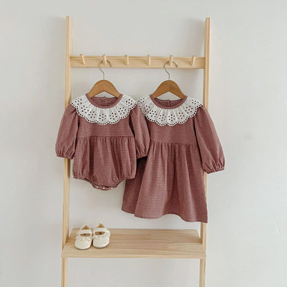 Robe d'automne à manches longues et col en dentelle pour bébé fille, tenue princesse pour nouveau-né