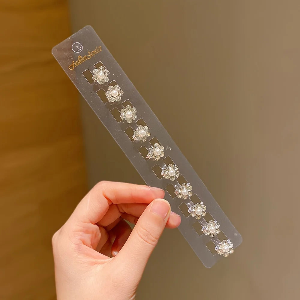 10 Pieces Girls Cute Self-colored Artificial Pearl Flower Hair Clips