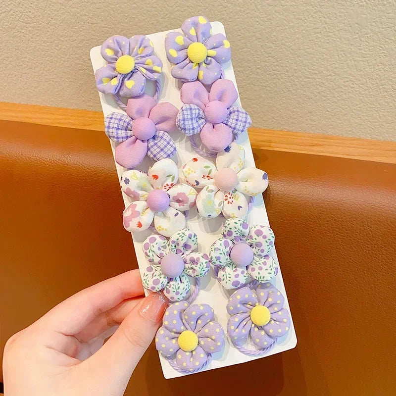 10Pcs/Set New Baby Girl Cute Colors Flower Hair Bands Ponytail Holder Chilren Soft Scrunchies Rubber Kid Hair Accessories