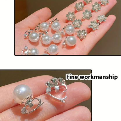 10 Pieces Girls Cute Self-colored Artificial Pearl Flower Hair Clips