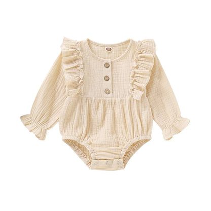 Barboteuse en coton pour nouveau-né fille, 3 couleurs, manches longues, volants, tendance, printemps et automne, pour bébé fille de 0 à 12 mois