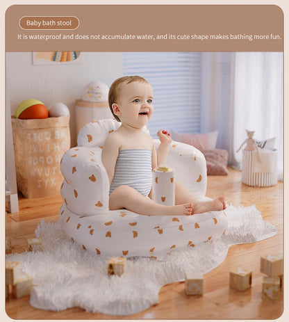 Infant Shining Baby Inflatable Sofa Children Puff Portable Bath Chairs PVC Multifunctional Seat Practice Sitting Bath Stool