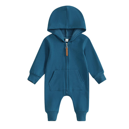 Combinaison Pudcoco pour nouveau-né, manches longues, capuche, fermeture éclair, couleur unie, pour garçons et filles de 0 à 12 mois