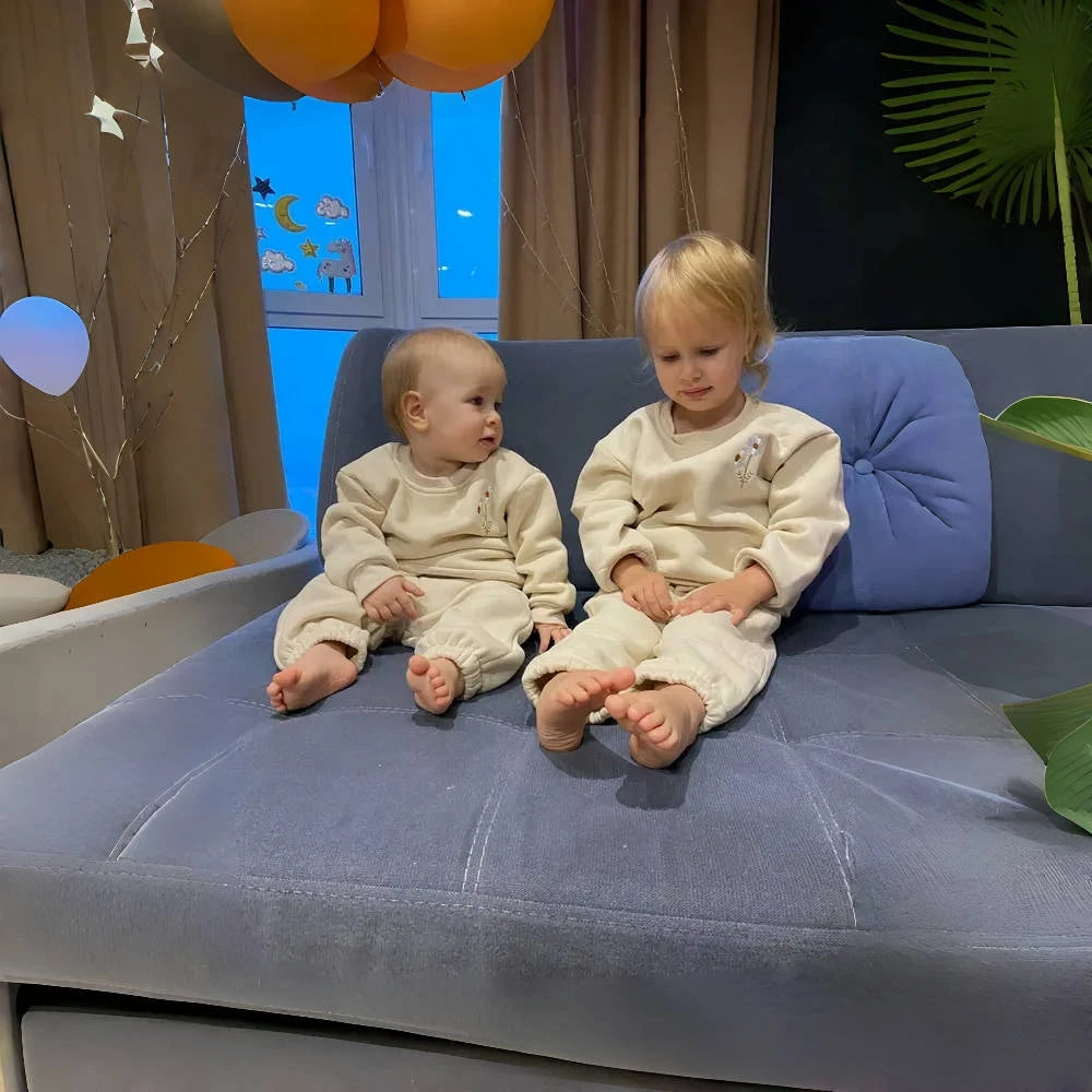 Ensemble de vêtements d'hiver pour bébé garçon et fille, sweat-shirt et pantalon en polaire épaisse brodée de fleurs, survêtement chaud pour enfant, tenue unisexe pour tout-petits, 2025