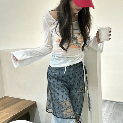 Jupe Harajuku à lacets superposés en dentelle pour femme