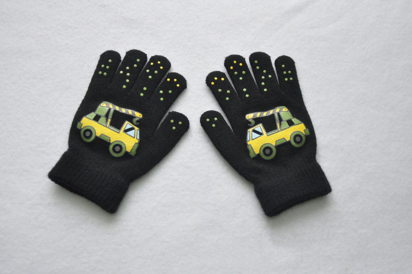 5-11Y Children Cartoon Vehicle Plush Warm Gloves For Boys Girls Student Winter Knitted Mittens Outdoor Cycling Skiing Gloves New
