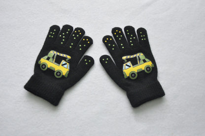 5-11Y Children Cartoon Vehicle Plush Warm Gloves For Boys Girls Student Winter Knitted Mittens Outdoor Cycling Skiing Gloves New