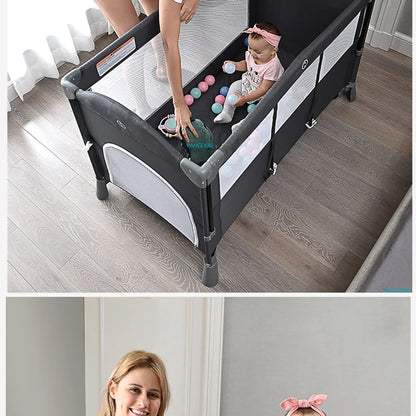PANGDUBE Multifunctional Baby Crib 120*60cm Baby Bed, Baby Rocker, Diaper Changing Table 0 ~ 6 Years Old Baby Cot