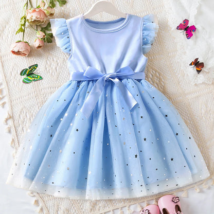 Robes d'été à pois pour filles, style coréen, jolies robes superposées, sans manches, décontractées, pour enfants de 2, 4 et 6 ans