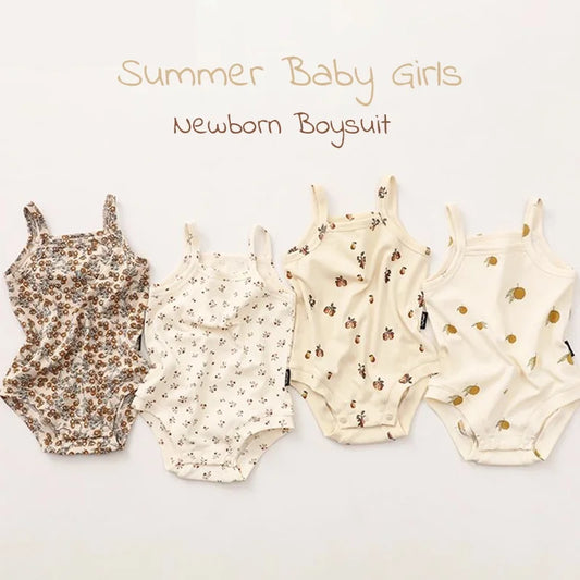 1688 Ins Style Été Bébé Coton Barboteuse Filles Sans Manches Motif Fruits Bonne Élasticité 0-2 Ans Combinaison Vente Chaude