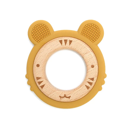 1 anneau de dentition en silicone pour bébé, sans BPA, mignon, dessin animé, pendentif tigre, jouet de dentition, anneau en bois, accessoires à mâcher, jouets pour bébé