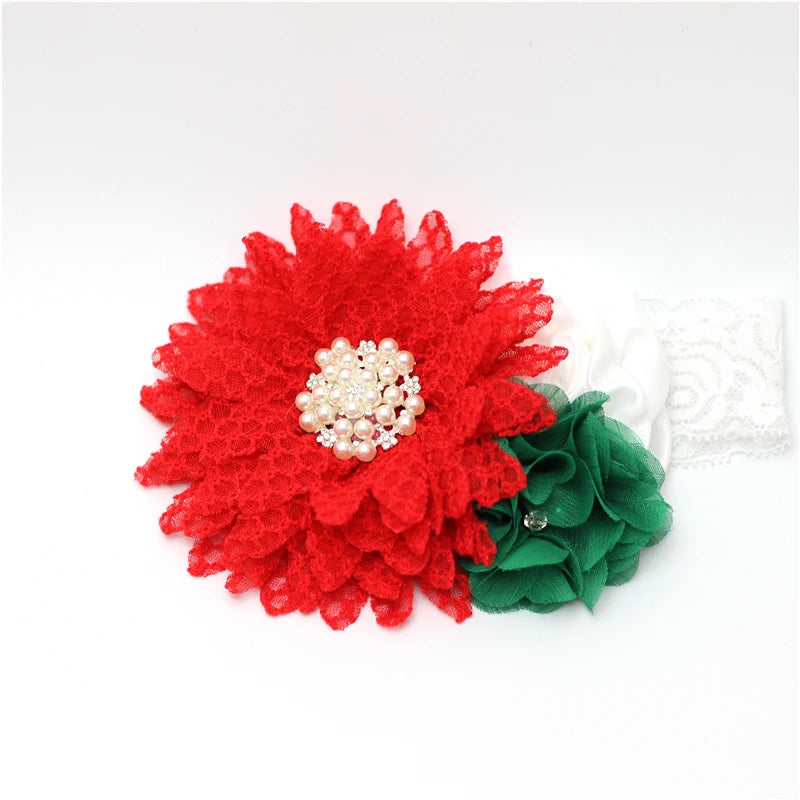 Baby Birthday Headband Photo Props Headwear Chiffon Flower with Diamond Lace Wide Headband for Baby Girls Headwrap Infant Turban