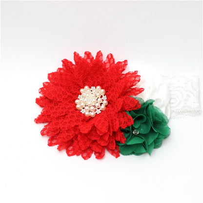 Baby Birthday Headband Photo Props Headwear Chiffon Flower with Diamond Lace Wide Headband for Baby Girls Headwrap Infant Turban