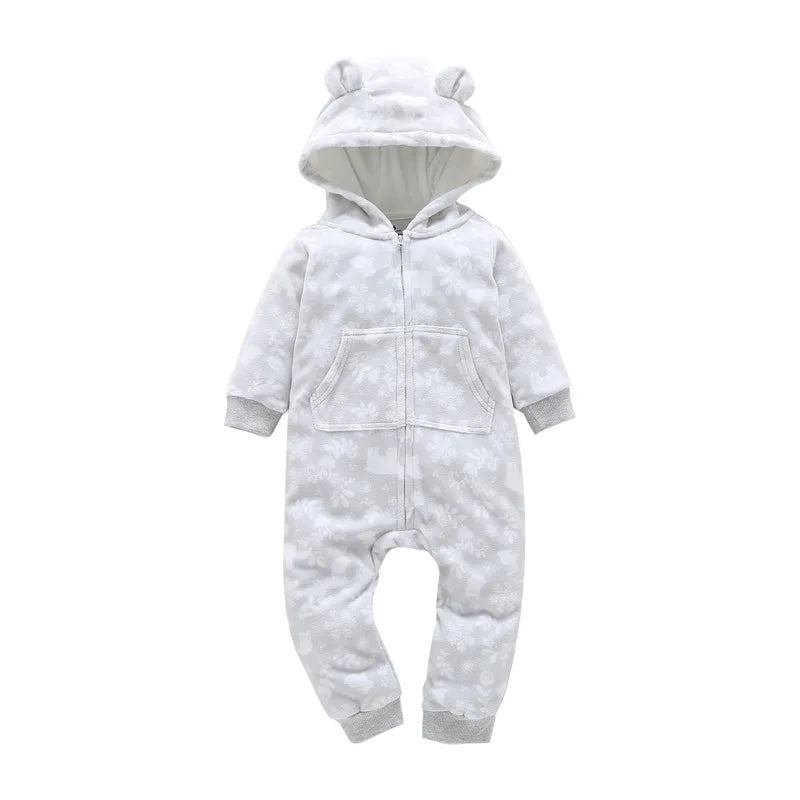 Barboteuse polaire à capuche et manches longues pour bébé garçon, combinaison chaude pour l'automne et l'hiver