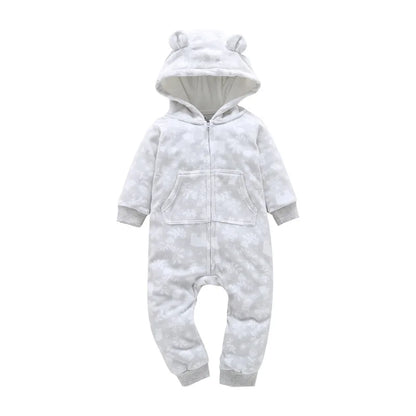 Barboteuse polaire à capuche et manches longues pour bébé garçon, combinaison chaude pour l'automne et l'hiver