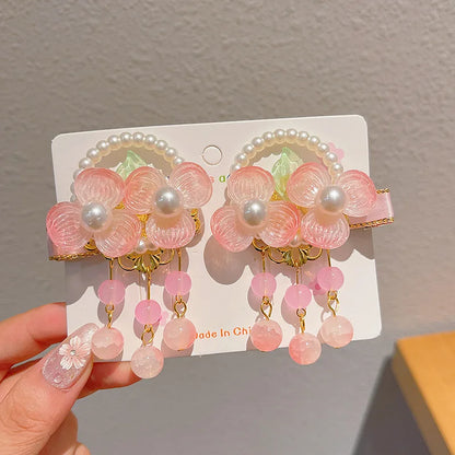 Children's Antique Style Tassel Hair Clip Headwear for Girls Hanfu Flower Hair Clip for Girls Bangs Hair Accessory