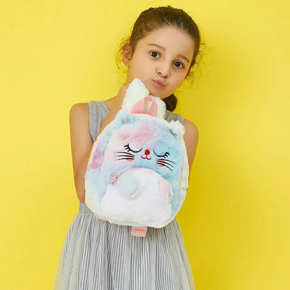 Girls and Boys Kindergarten Shoulders Bags Children's Cartoon Unicorn Plush Big Eyed Backpack Children's Colorful Plush Backpack