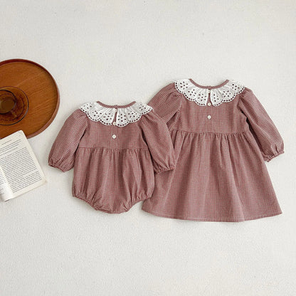 Robe d'automne à manches longues et col en dentelle pour bébé fille, tenue princesse pour nouveau-né