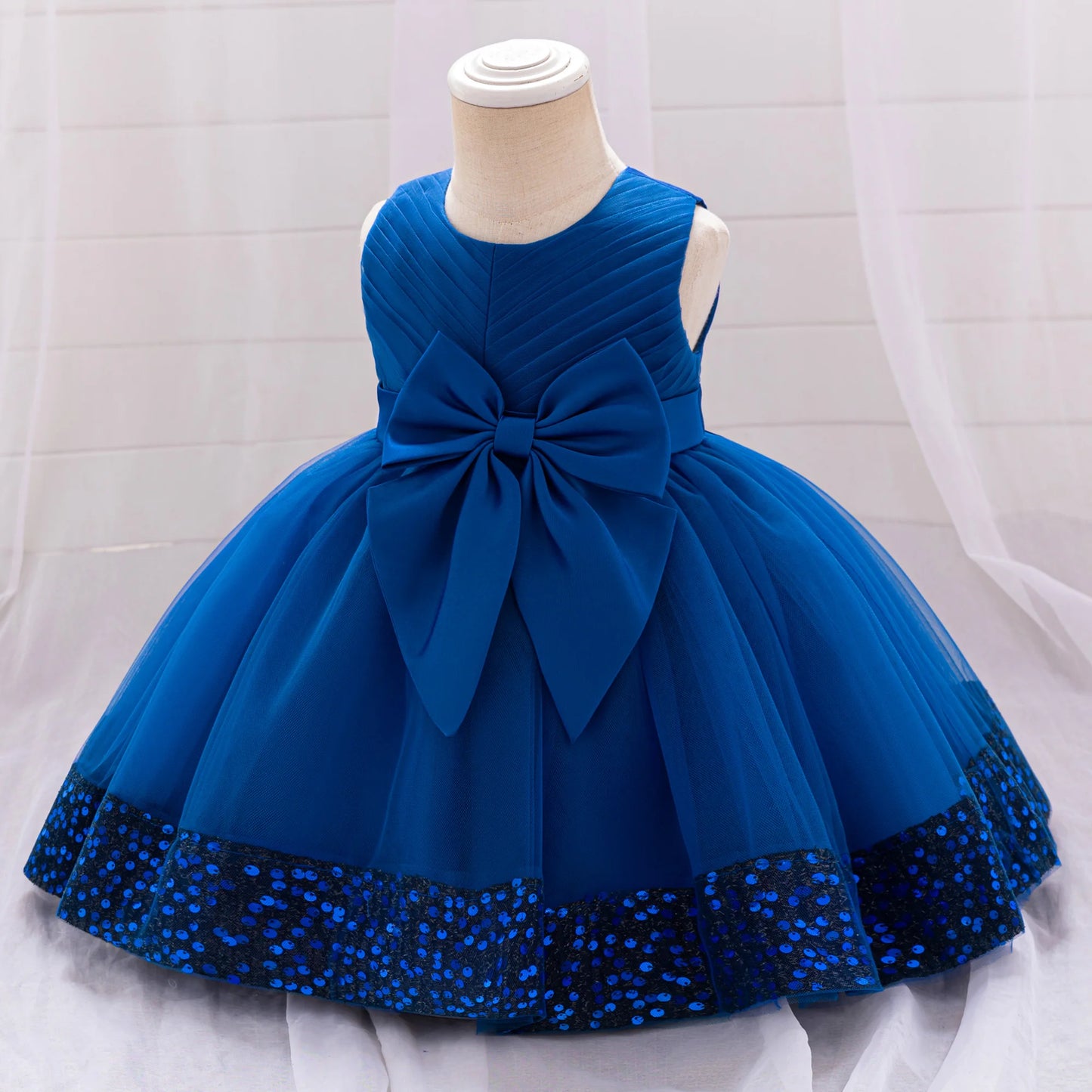 Robe de soirée à paillettes pour petite fille, tenue de bal de fin d'année, de mariage, de Noël, de 1er anniversaire, avec nœud, tenue de princesse en dentelle pour demoiselle d'honneur