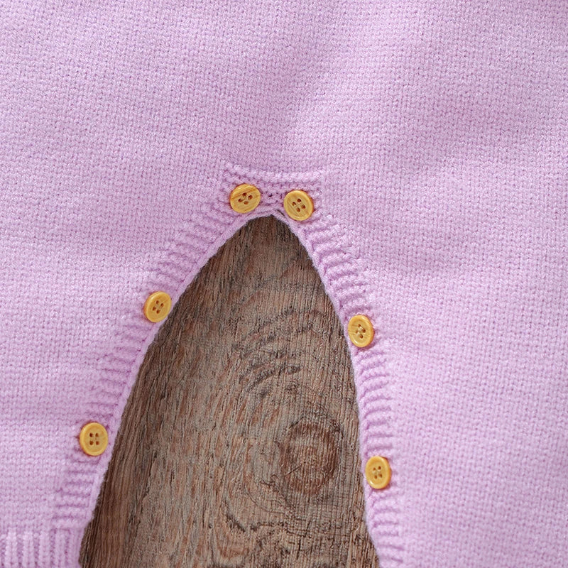 Barboteuse en tricot pour bébé fille de 0 à 9 mois, manches longues, revers, nœud sur le devant, pull à pieds avec bandeau