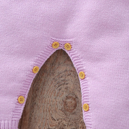 Barboteuse en tricot pour bébé fille de 0 à 9 mois, manches longues, revers, nœud sur le devant, pull à pieds avec bandeau