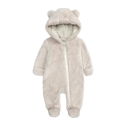 Barboteuse d'hiver épaisse en coton pour bébé, combinaison chaude à manches longues pour fille de 0 à 24 mois, pyjama à capuche en polaire pour nouveau-né garçon, 2025