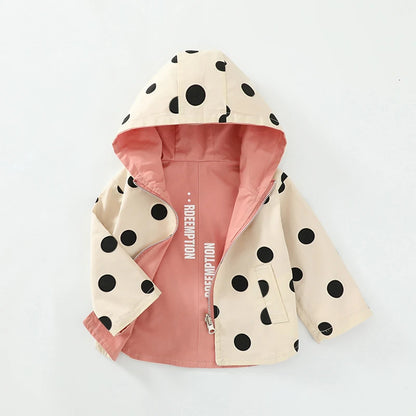 Veste bébé bébé fille coupe-vent printemps et automne nouvelle veste à capuche double face à pois pour enfants veste bébé garçon